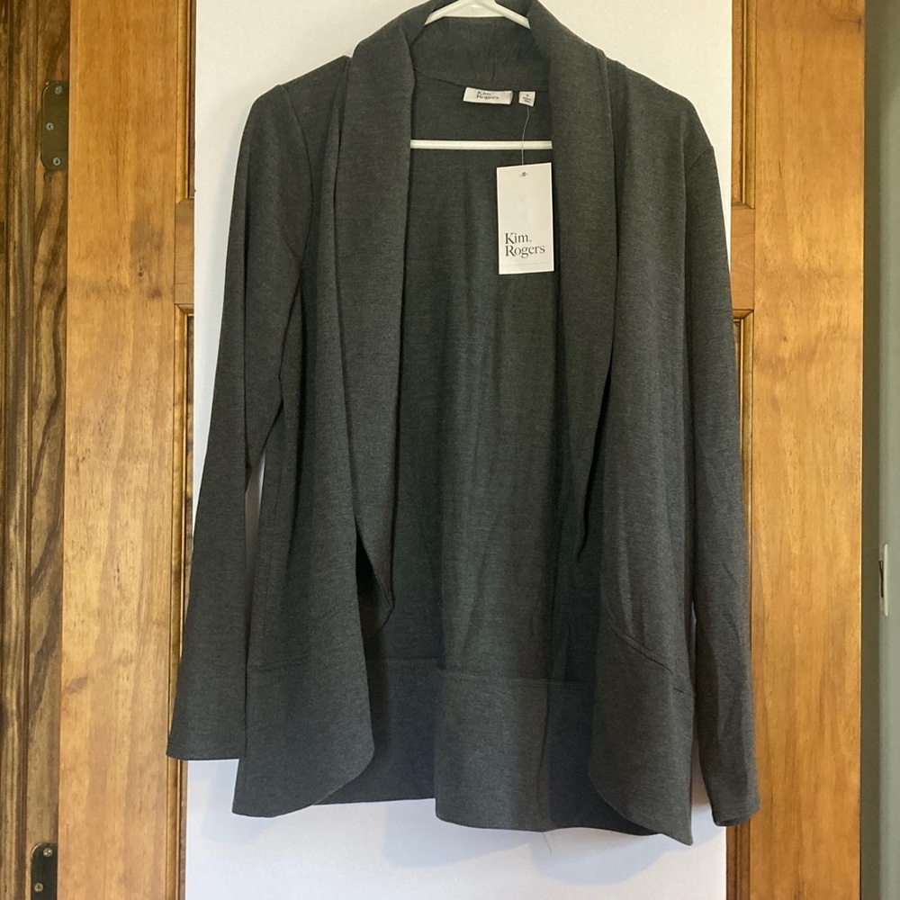 Kim Rogers Charcoal Open-Front Draped Cardigan